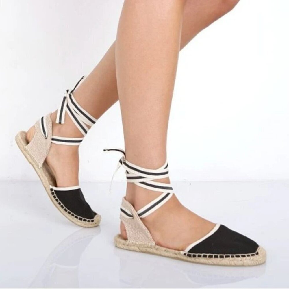 Soludos Women’s Classic Woven Cotton Espadrille Sandal Ankle Tie in Black, 10